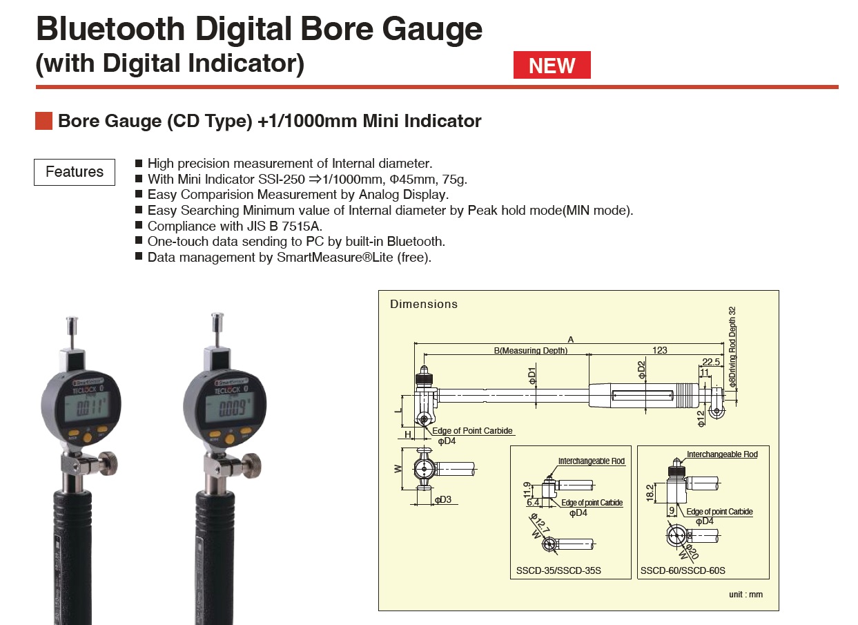 テクロック Ｂｌｕｅｔｏｏｔｈデジタルシリンダーゲージ 【ＳＳＣＤ